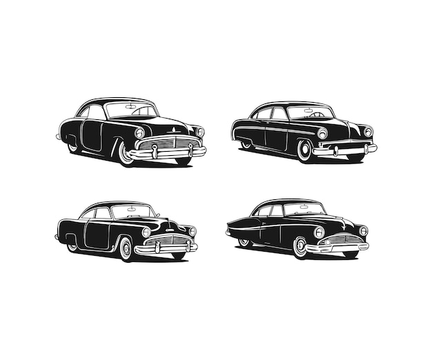 Вектор Установить векторный логотип классических автомобилей, изолированный на черно-белом