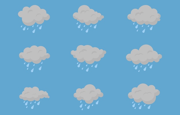 Vector set of vector clouds clouds icons bad weather clouds on an isolated background