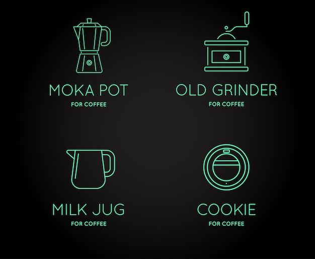 Set of Vector Coffee Accessories Icons with Letter Sign can be used as Logotype