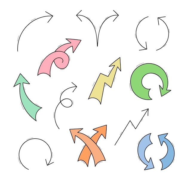 Vettore una serie di frecce semplici a colori vettoriali icone dei simboli di contorno della linea per le imprese