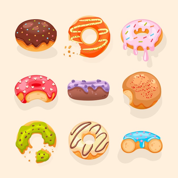 Set of vector colorful glazed donuts