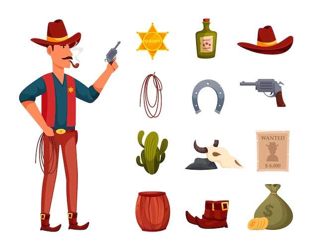 Premium Vector | Set Of Vector Cowboy Characters