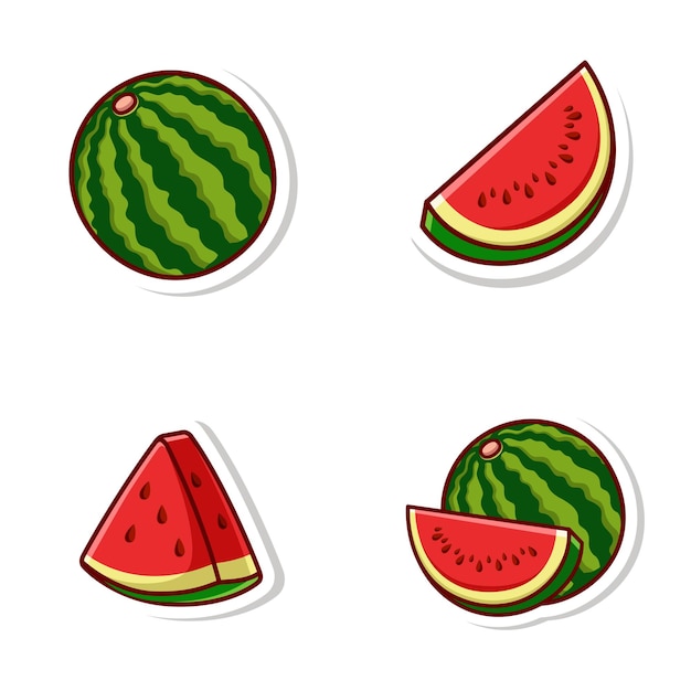 set vector cute cartoon character of watermelon isolated