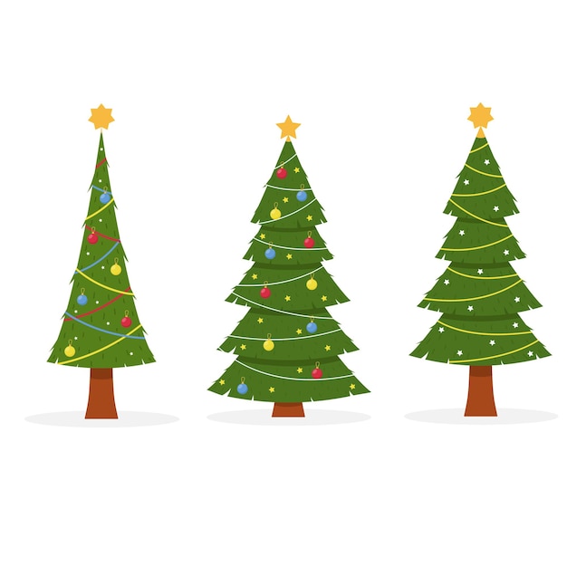 Set of vector decorated Christmas trees