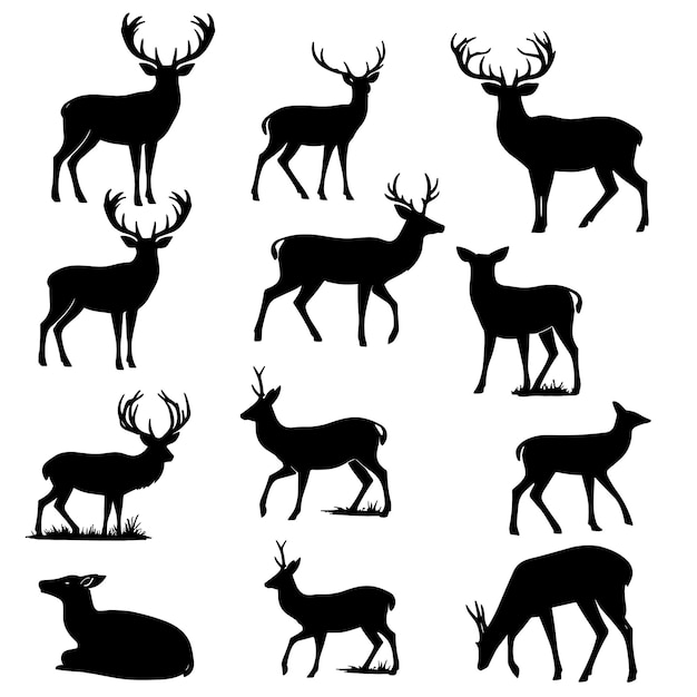 Set of vector deer silhouettes in a vector format