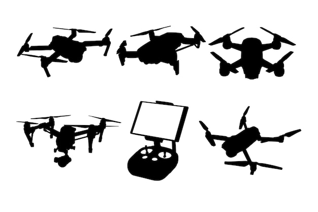 Set of vector detailed drone silhouettes