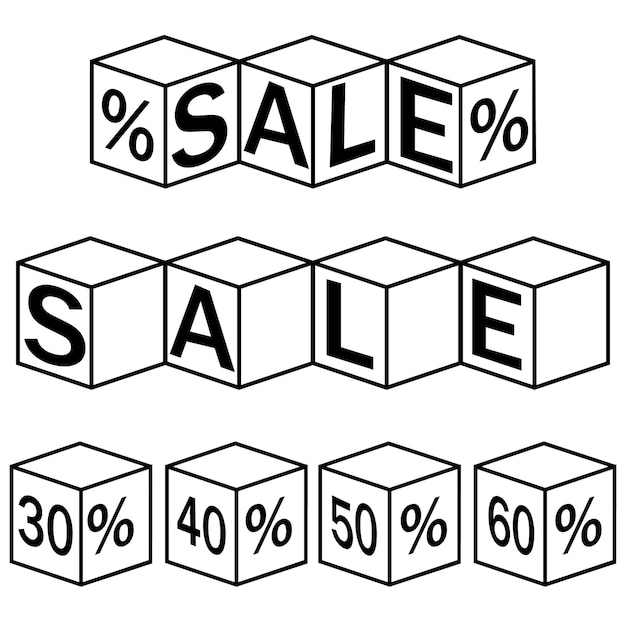 Vector a set of vector discount cubes on a white background black outline vector illustration