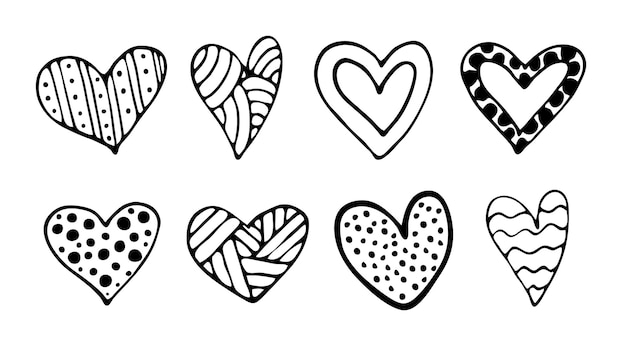 Vector a set of vector doodle hand-drawn hearts. valentine's day, love theme