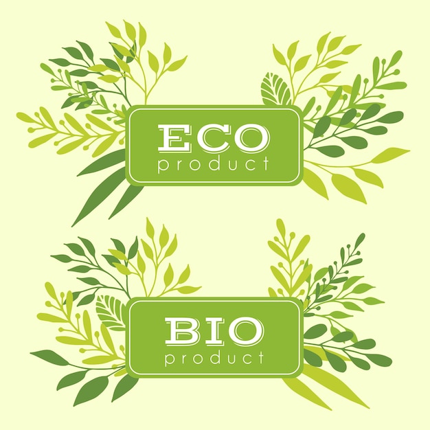 Vector set of vector eco and bio floral stickers banners