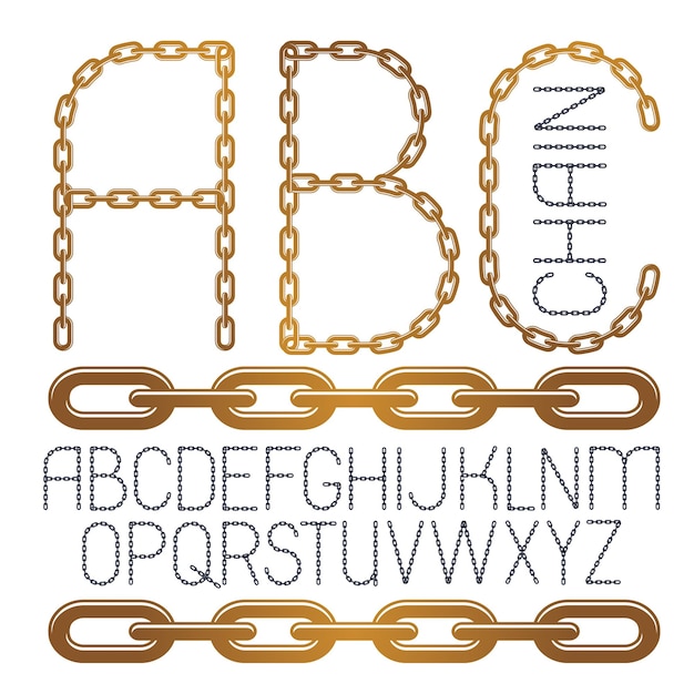 Set of vector English alphabet letters, abc isolated. Capital decorative font created using connected chain link.