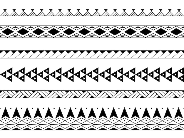 Vector set of vector ethnic seamless pattern ornament bracelet maori tattoo style horizontal pattern