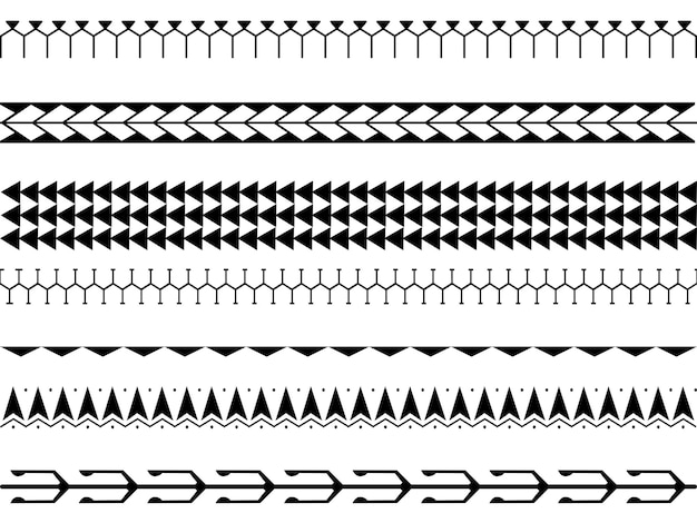 Vector set of vector ethnic seamless pattern ornament bracelet maori tattoo style horizontal pattern