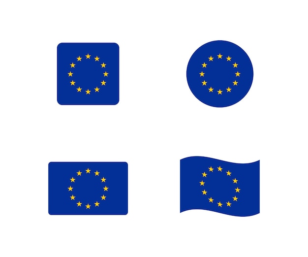 Vector set of vector european union flag and european union flag button or european flag icon