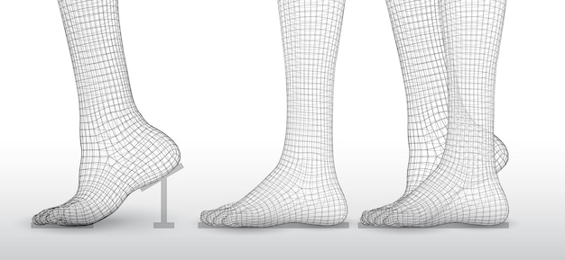 脚を持ち上げるベクトル女性の足の 3 d イラストレーションのセット