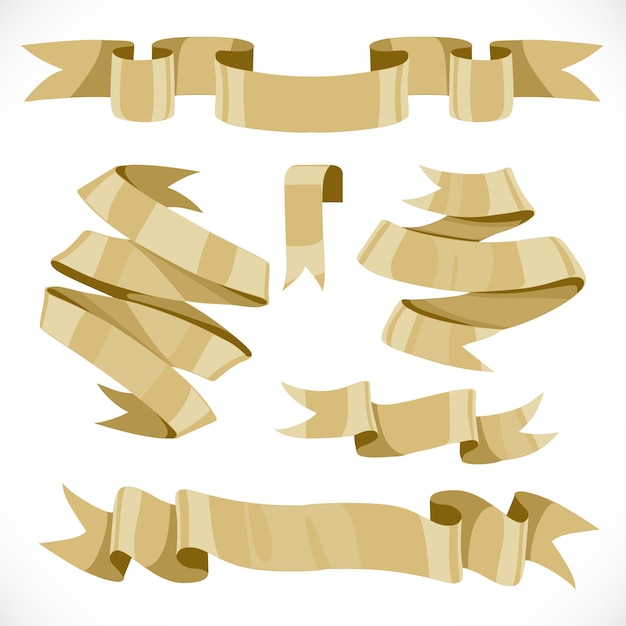 Набор векторных праздничных золотых лент различных форм для украшения