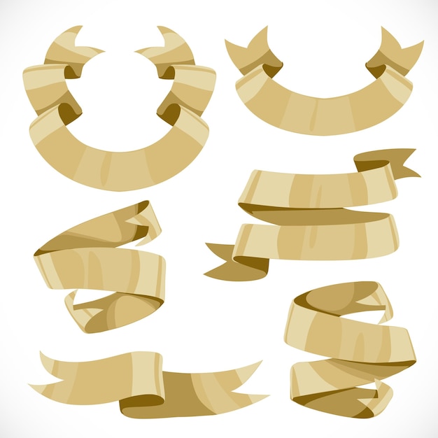 Vector set of vector festive golden ribbons various forms for decoratio