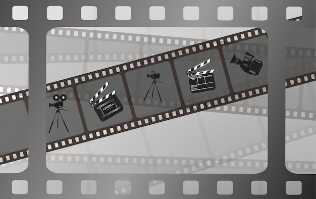 Set of vector film strip isolated on transparent background