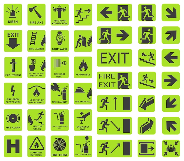 Vector set of vector fire symbols emergency exit sign fire signs fire alarm sign