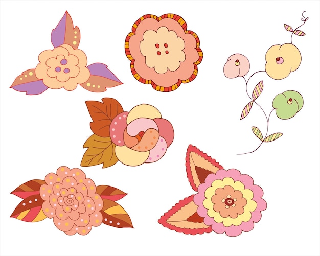 Set vector flat illustration of cute flowers in boho style