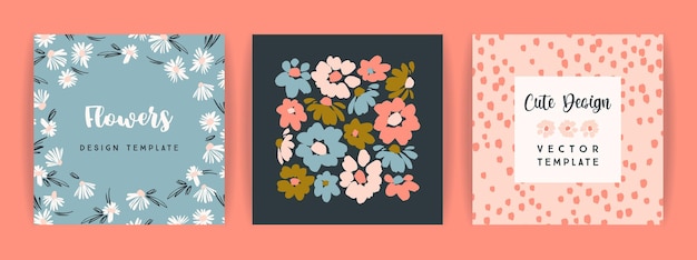 벡터 꽃 디자인의 집합입니다. 카드, 포스터, 전단지, 가정 장식 및 기타 사용을 위한 템플릿입니다.