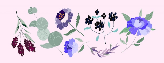 Vector set of vector flowers.