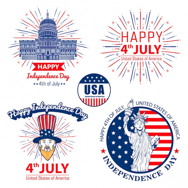 Set vector forth of july united stated independence day celebration