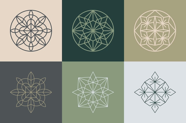 Set of vector geometric circle outline ornamental elements design emblems in minimal trendy style