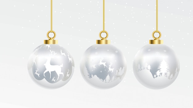 Set of vector gold and silver christmas balls with ornaments. golden collection isolated