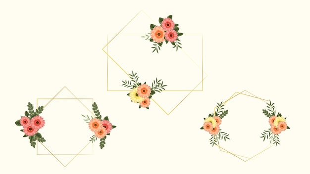 Vector set of vector golden luxury premium floral elements and flowers frames in detailed style