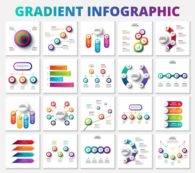 Vector set of vector gradient infographic design layouts with 3 4 5 6 7 and 8 options parts or steps