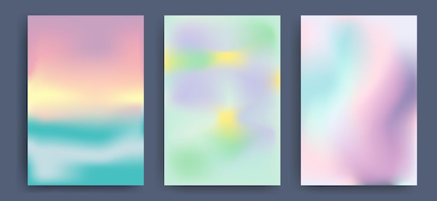 Set of vector gradients in pastel colors For covers wallpapers branding and other projects Summer palette Beach sea sunset sky lilac splashes Vector