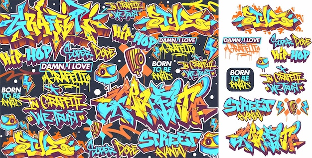 Set of vector graffiti illustrations for sticker or prints