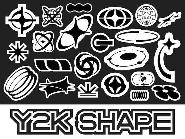 Set of vector graphic asset for streetwear design Retro futuristic element in Y2K for apparel