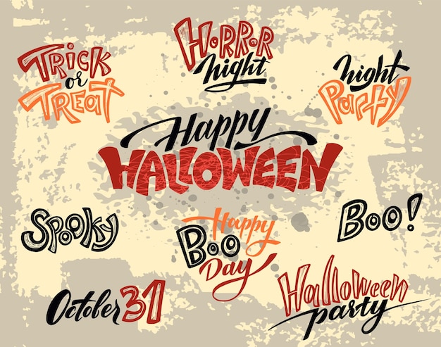 Vector set of vector halloween handwritten phrases for design party invitations flyers posters