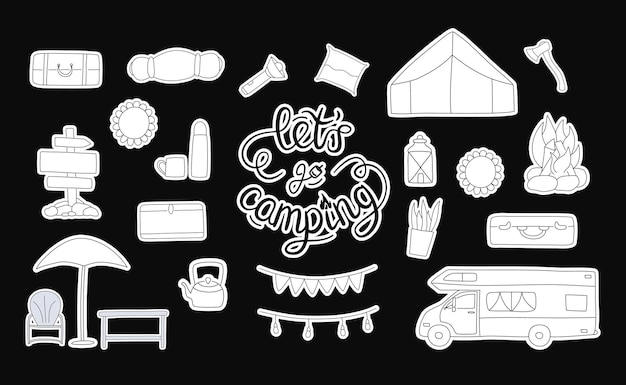 Set of vector hand drawn flat colourful illustrations