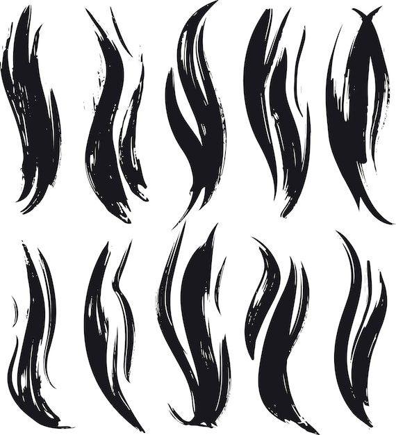 Vector set of vector hand drawn grunge style black flames and signs