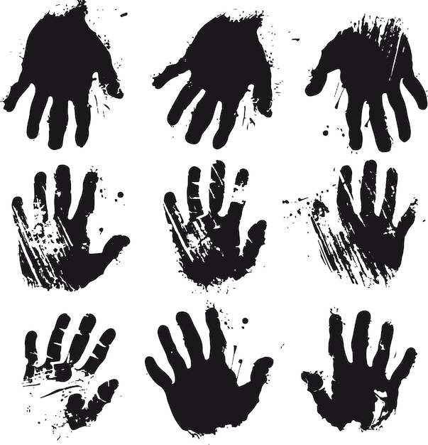 Vector set of vector hand drawn grunge style black handsprints shapes