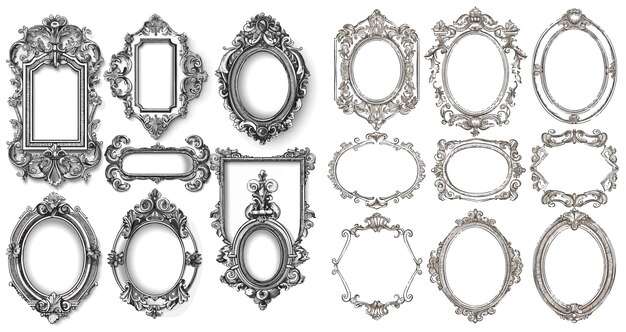 Set of vector hand drawn vintage frames