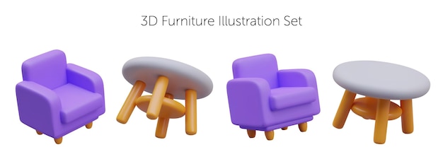 set of vector home furniture for seating purple soft armchair and footstool