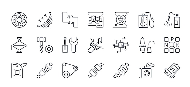 A set of vector icons from a thin line with car parts