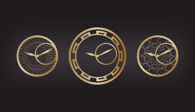 Set of vector icons gold clock on black background