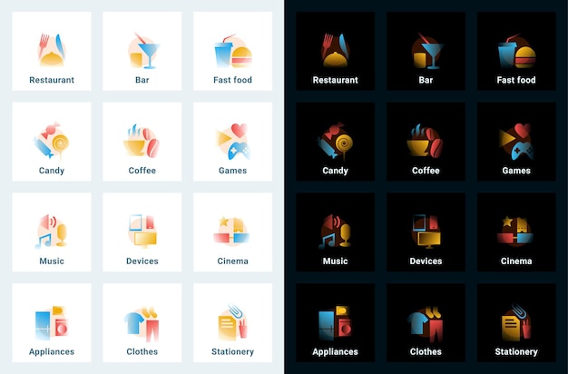 Set of vector icons in gradient style. Editable illustrations