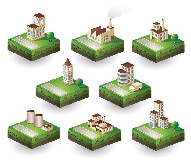 Set of vector icons isometric to the city theme