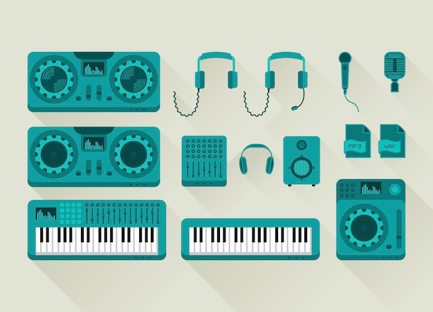 set of vector icons of music production tools