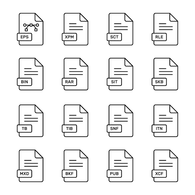 A set of vector icons representing various file formats