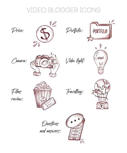 Set of vector icons for video blog.