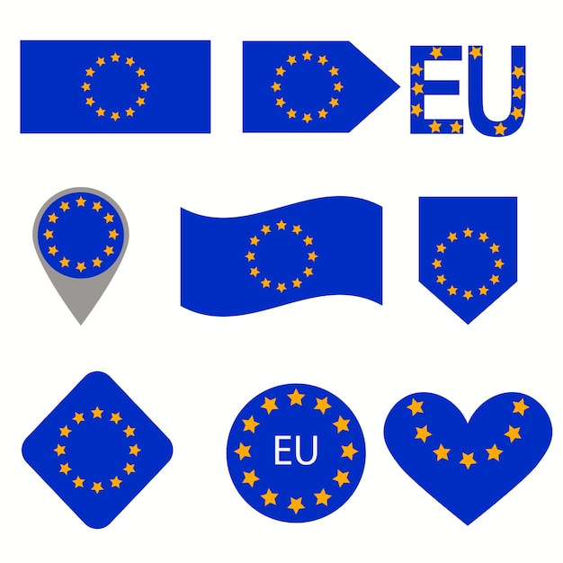 Vector set of vector icons with european union flag