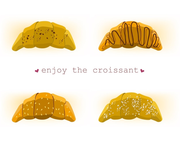 Vector set vector illustration appetizing croissants on white background flat art style design for web site