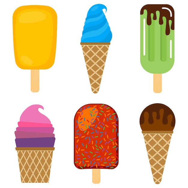 Set of vector illustration of ice cream Multicolored creamy ice cream xA