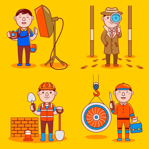 Set vector illustration of young man character profession